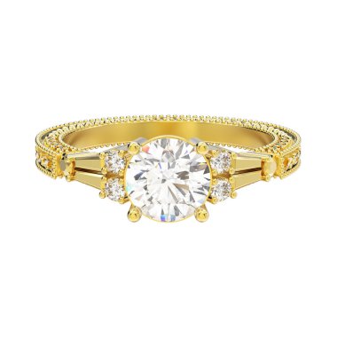 3D illüstrasyon izole sarı altın dekoratif pırlanta yüzük zekâ