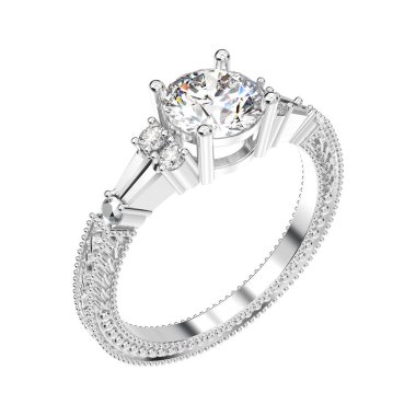 3D illüstrasyon izole beyaz altın veya gümüş dekoratif elmas