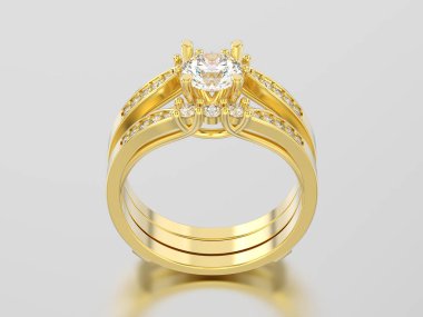 3D resimde sarı altın iki shanks dekoratif elmas 