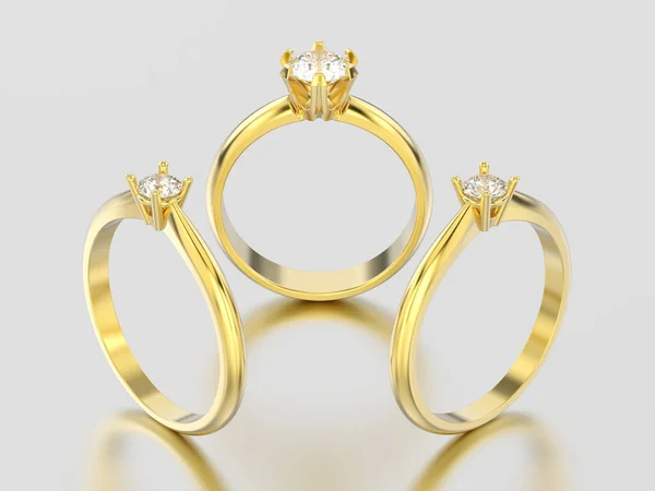 Ilustração 3D três diferentes amarelo ouro noivado diamante r — Fotografia de Stock