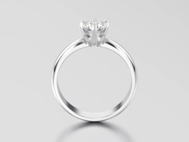 3D resimde beyaz altın veya gümüş geleneksel solitaire engag