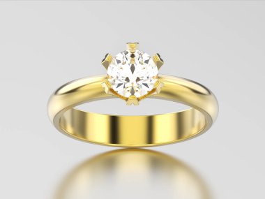 3D resimde sarı altın geleneksel solitaire nişan dia