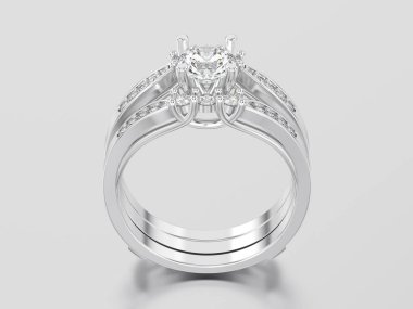 3D resimde beyaz altın veya gümüş iki shanks dekoratif diamo