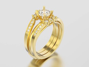 3D resimde sarı altın iki shanks dekoratif elmas 