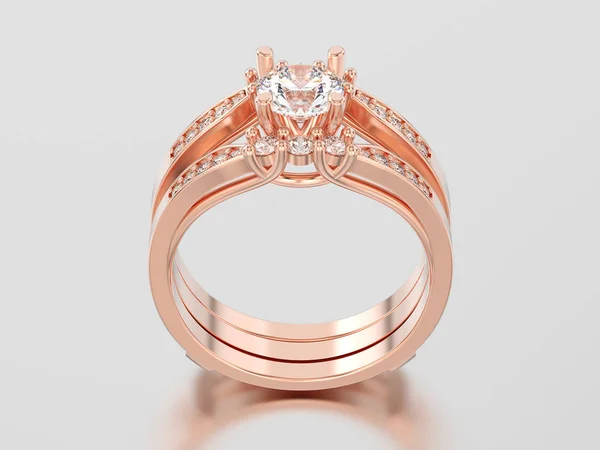 Ilustración 3D oro rosa anillo de diamantes decorativo de dos ejes — Foto de Stock