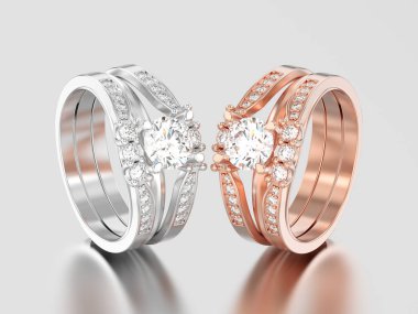 3D resimde iki gül ve beyaz altın veya gümüş iki shanks Aralık