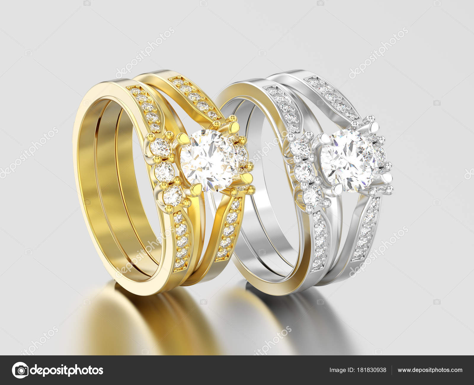 3D illustration two yellow and white gold or silver two shanks d