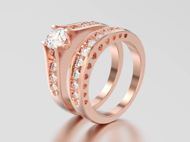 Kablosuz 3D resimde kümesi iki gül altın dekoratif pırlanta yüzük