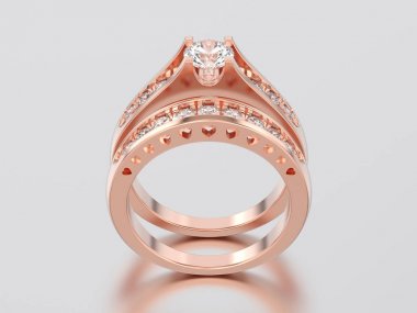 Kablosuz 3D resimde kümesi iki gül altın dekoratif pırlanta yüzük