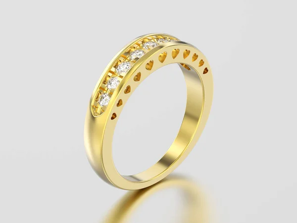 3D-s illusztráció sárga arany dekoratív gyémánt gyűrű szívek — Stock Fotó