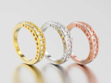 3D illüstrasyon üç farklı sarı, gül ve beyaz altın veya s