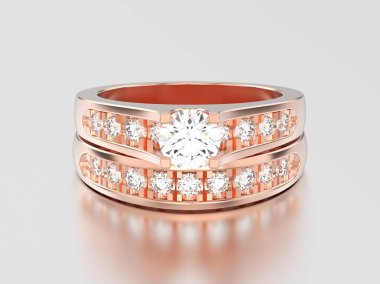 Kablosuz 3D resimde kümesi iki gül altın dekoratif pırlanta yüzük