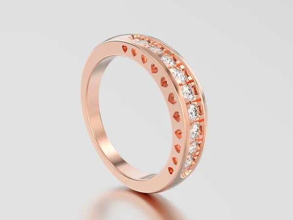 Ilustración 3D anillo de diamantes decorativos de oro rosa con corazones o — Foto de Stock