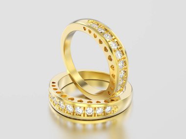 3D resimde iki sarı altın dekoratif elmas yüzük ile o