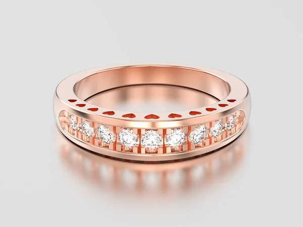 Ilustración 3D anillo de diamantes decorativos de oro rosa con corazones o — Foto de Stock