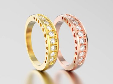 3D resimde iki farklı sarı ve gül altın dekoratif di