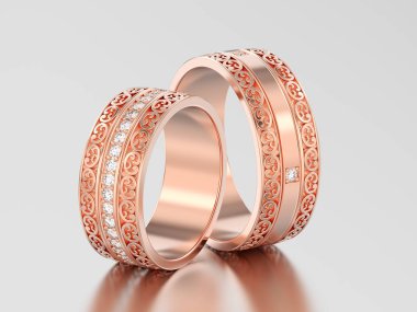 3D resimde iki gül altın dekoratif alyans ou oyulmuş