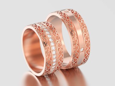 3D resimde iki gül altın dekoratif alyans ou oyulmuş