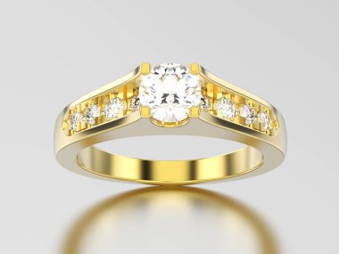 3D resimde sarı altın dekoratif nişan düğün elmas