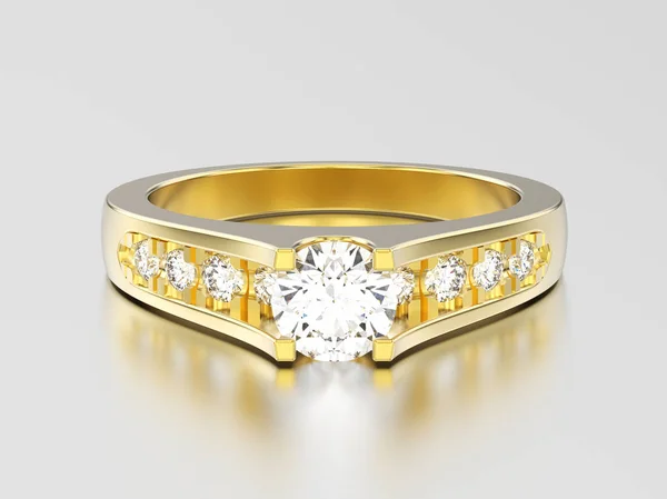 Illustrazione 3D giallo oro decorativo fidanzamento matrimonio diamante — Foto Stock