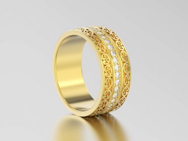 3D resimde sarı altın dekoratif oyulmasıyla alyans 
