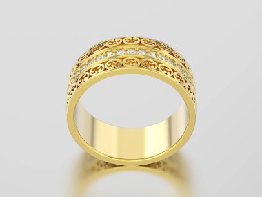 3D resimde sarı altın dekoratif oyulmasıyla alyans 
