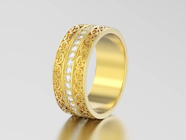 3D resimde sarı altın dekoratif oyulmasıyla alyans 