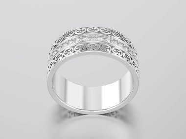 3D resimde beyaz altın veya gümüş dekoratif alyans ca