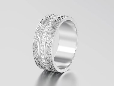 3D resimde beyaz altın veya gümüş dekoratif alyans ca