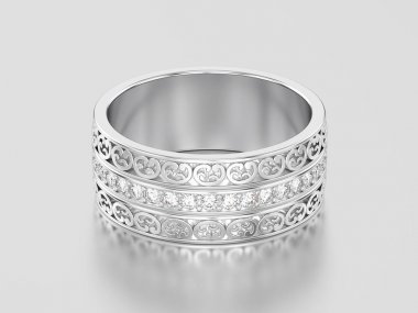 3D resimde beyaz altın veya gümüş dekoratif alyans ca