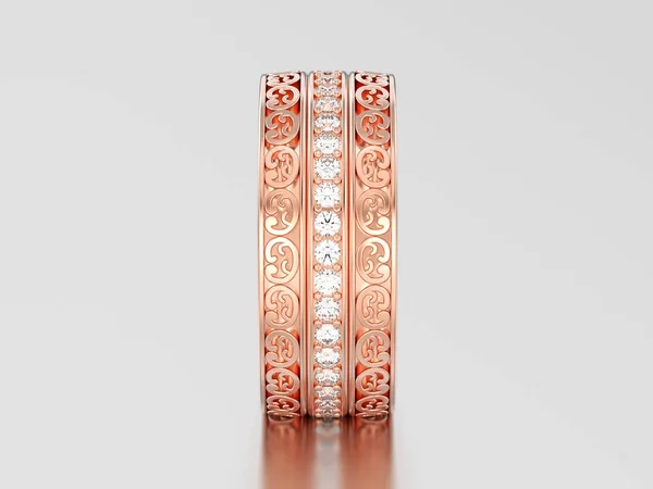 Ilustración 3D oro rosa decorativo boda bandas talladas ri — Foto de Stock