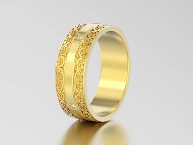 3D resimde sarı altın dekoratif oyulmasıyla alyans 