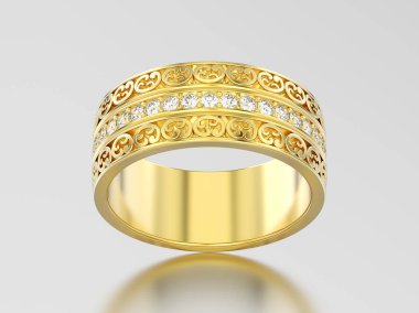 3D resimde sarı altın dekoratif oyulmasıyla alyans 