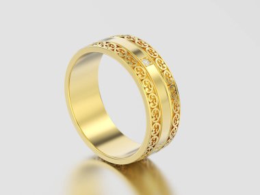 3D resimde sarı altın dekoratif oyulmasıyla alyans 