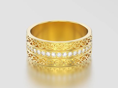 3D resimde sarı altın dekoratif oyulmasıyla alyans 