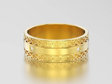 3D resimde sarı altın dekoratif oyulmasıyla alyans 