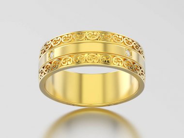 3D resimde sarı altın dekoratif oyulmasıyla alyans 