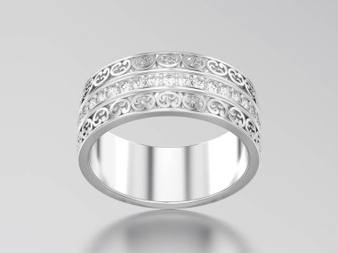 3D resimde beyaz altın veya gümüş dekoratif alyans ca