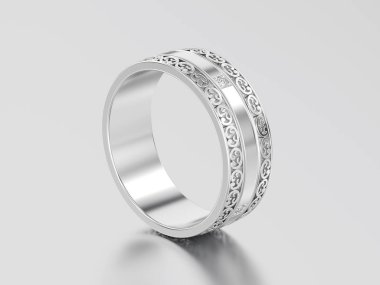 3D resimde beyaz altın veya gümüş dekoratif alyans ca