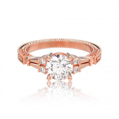 3D illüstrasyon izole gül altın dekoratif elmas yüzükle 