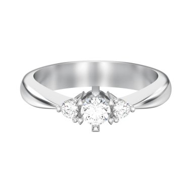 Beyaz altın veya gümüş üç taş diamon 3D illüstrasyon izole