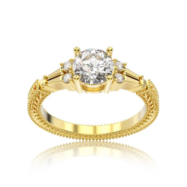 Ilustración 3D aislado oro amarillo anillo decorativo de diamantes ingenio —  Fotos de Stock