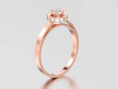 3D çizim gül altın halo çerçevesini kaldırım döşemek elmas yüzük