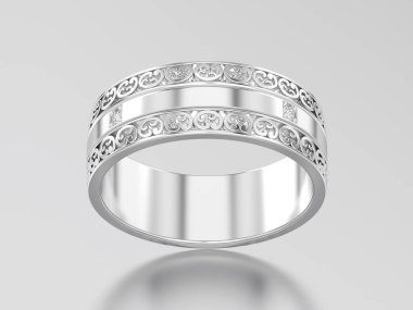 3D resimde beyaz altın veya gümüş dekoratif alyans ca