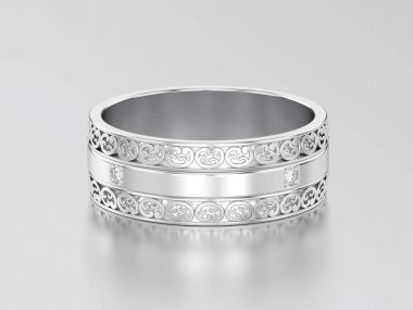 3D resimde beyaz altın veya gümüş dekoratif alyans ca