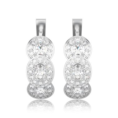 Beyaz altın veya gümüş üç taş solita 3D illüstrasyon izole