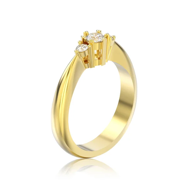 3D иллюстрация изолированные желтое золото три камня кольцо с бриллиантом — стоковое фото