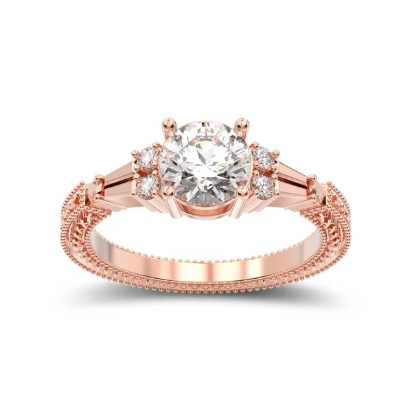 3D ilustracja na białym tle rose gold diamond ozdobny pierścień z — Zdjęcie stockowe