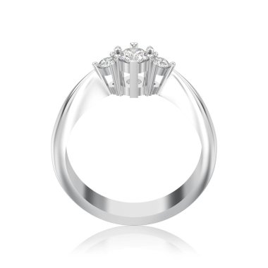 Beyaz altın veya gümüş üç taş diamon 3D illüstrasyon izole