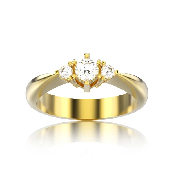 Ilustración 3D aislada de oro amarillo anillo de diamantes de tres piedras wi — Foto de Stock